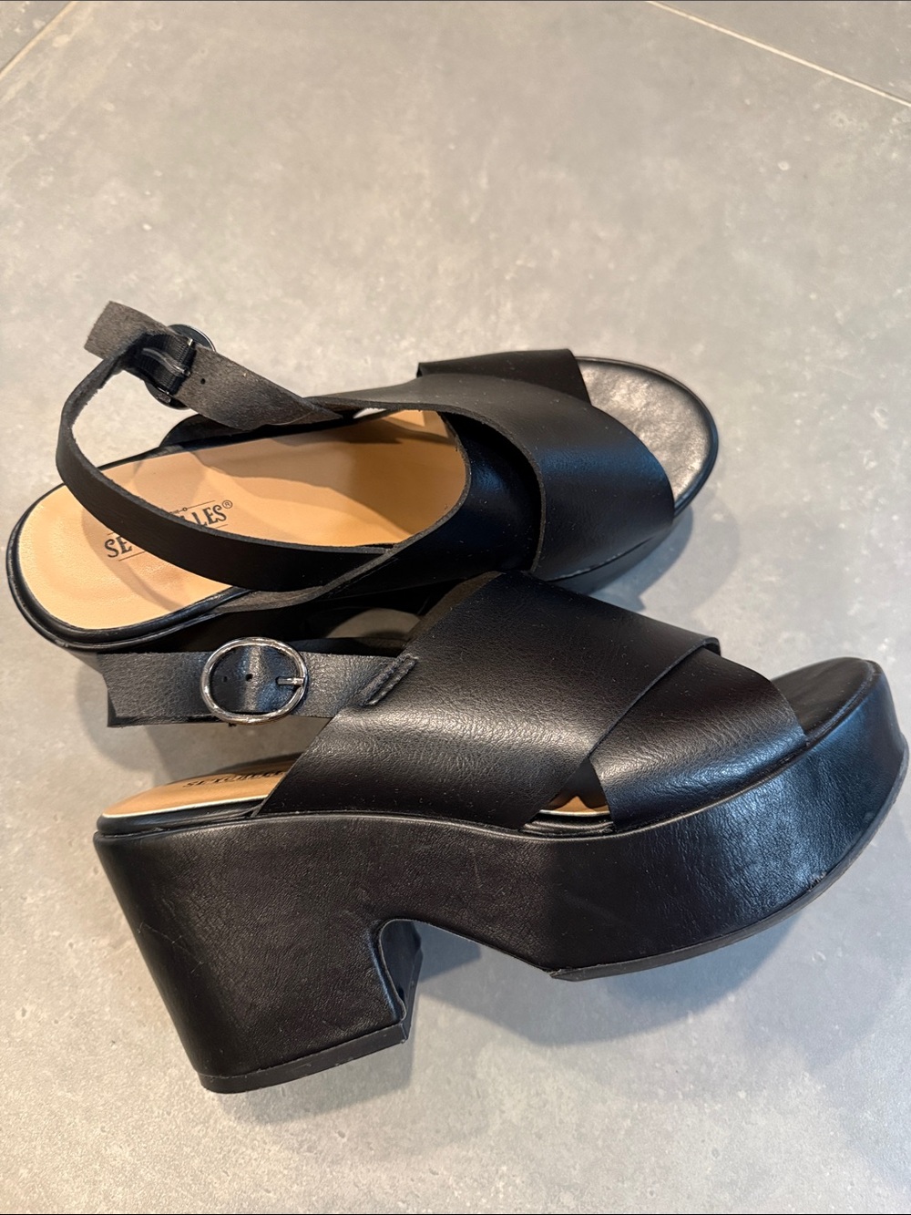 Seychelles Black Strappy Platform Sandals - Picture 5 of 9